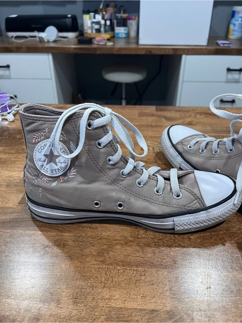 Converse High Top Sneakers - Light Taupe with White Accents